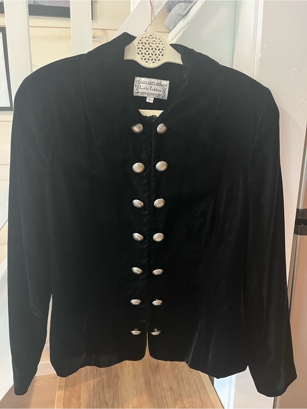 Lucia Lukken Vintage Black Velvet Military-Style Button Jacket